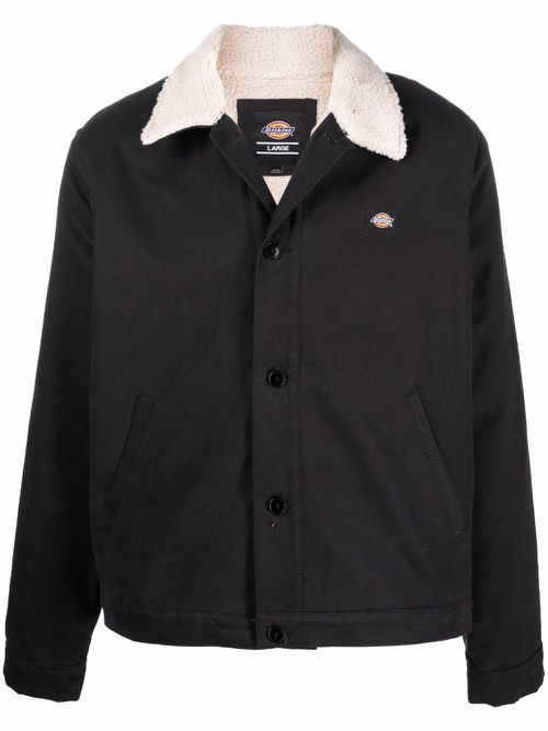 Boxy shearling-trim jacket - Black