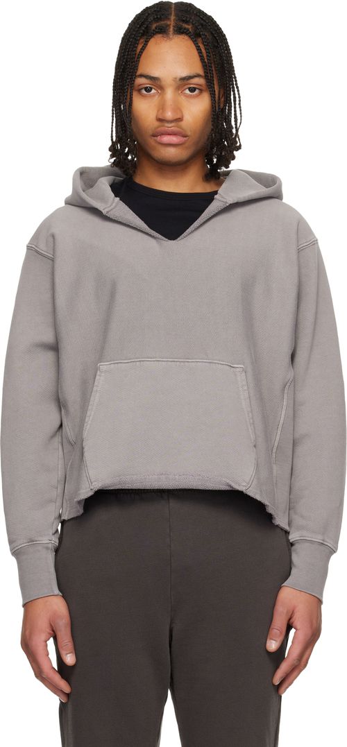 Gray Heavyweight Raw Cropped Hoodie