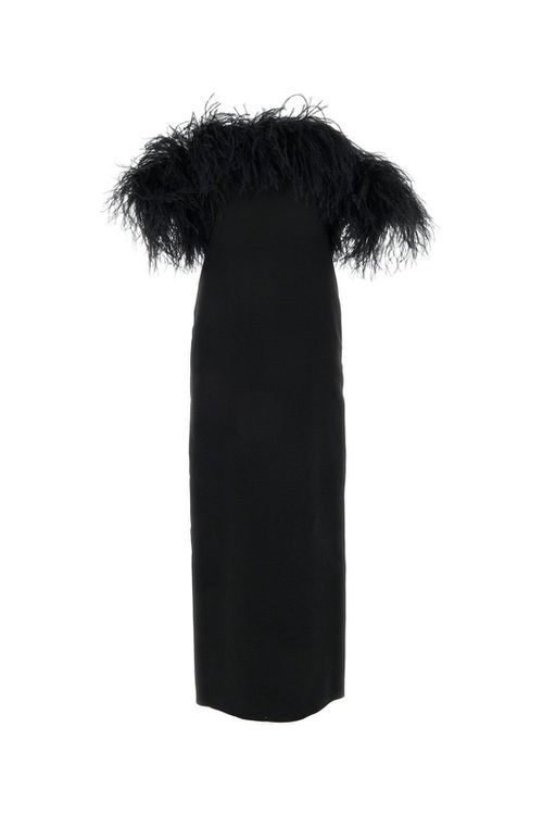 Feather-trimmed Strapless Midi Dress