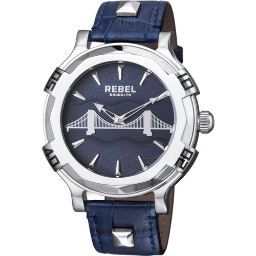 Rebel Mens Brooklyn Bridge Blue Dial Leather Watch - One Size