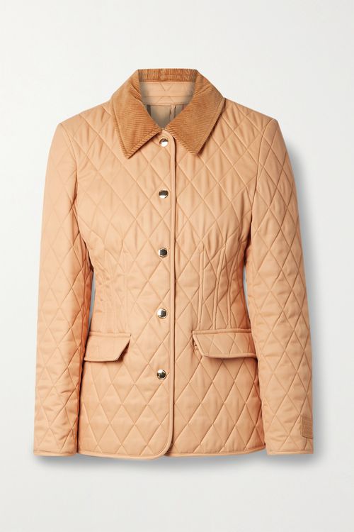 Corduroy-trimmed Quilted Twill Jacket - Sand - UK16