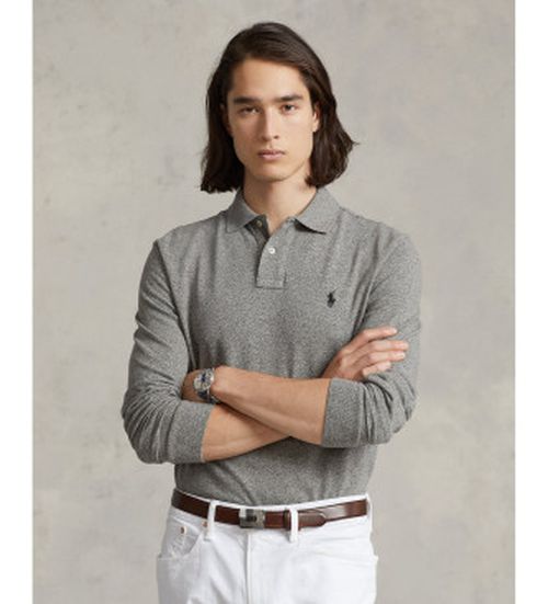 Polo Ralph Lauren for man. 710681126003 Slim Fit grey piqu polo shirt (XL), Casual, Cotton, Long sleeve