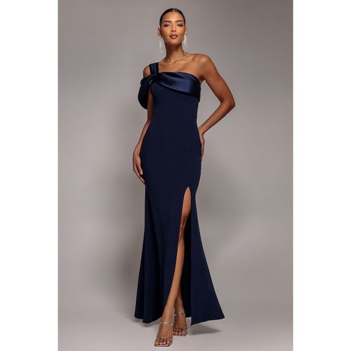 Goddiva Satin Twist One Shoulder Maxi Dress - Navy Blue