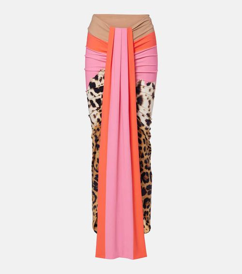 Leopard-print asymmetric maxi skirt