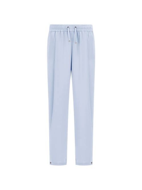Satin-Finish Pleated Trousers — Light Blue