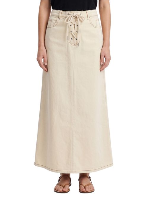 Off White Solid Midi Skirt