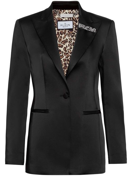 Satin-weave single-breasted blazer - Black