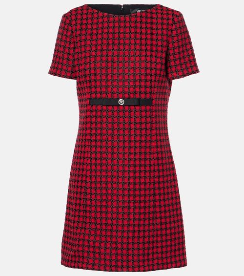 Checked wool-blend tweed mini dress