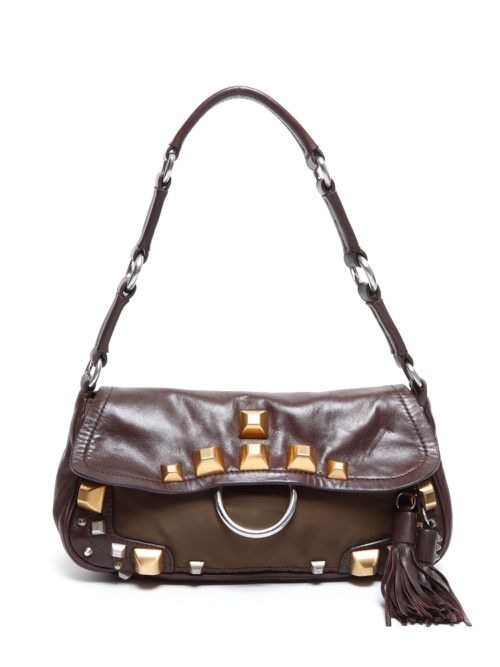 Studded leather shoulder bag - Brown