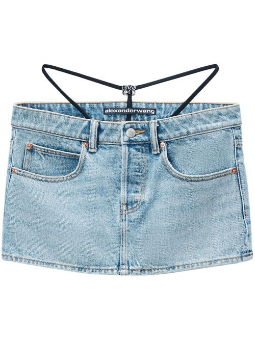 Strap-detail low-rise denim skirt - Blue