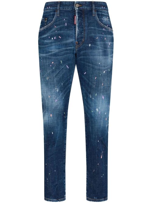 Paint-splatter slim-cut jeans - Blue