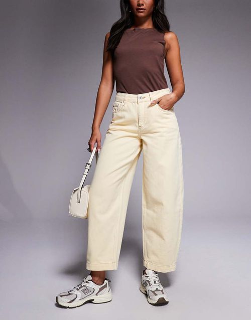 High waisted barrel jeans in butter yellow