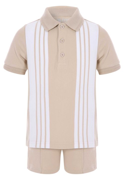 Younger Boys Stone Stripe Polo Shirt & Shorts Set
