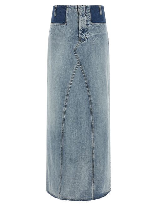 Two-Tone Deconstructed Denim Skirt — blue