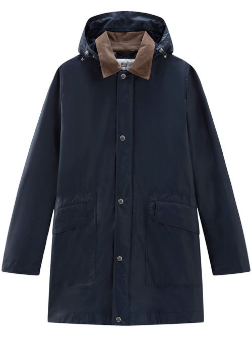 Hooded waxed coat - Blue