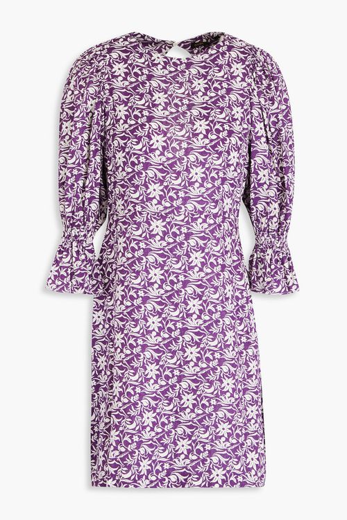 Cutout floral-print linen-blend mini dress