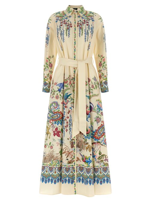 Floral-Print Cotton Poplin Dress — Cream
