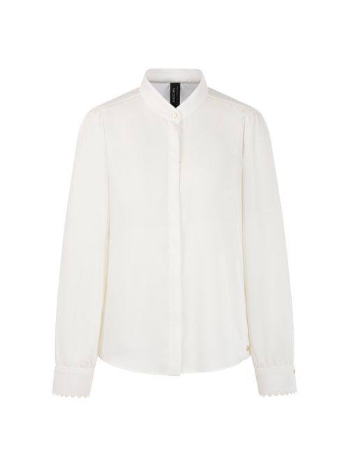 Marc Cain Blouse with lace and stand-up collar, white, 40 N
