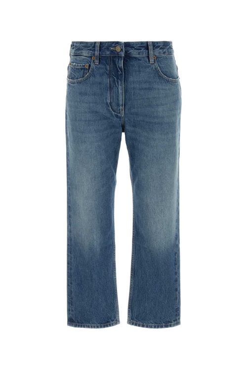 Cropped Straight-Leg Jeans — Blue