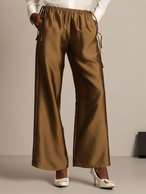32Momme Silk-Wool Blend Straight Fit Women's Pants with Drawstring Side Pockets  Design