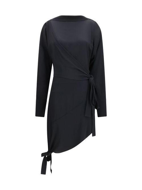 Wrap-Style Acetate Silk Dress — Black