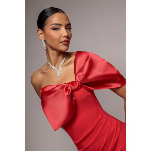 Goddiva Off The Shoulder Satin Bow Neck Maxi Dress - Red