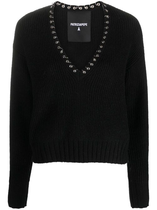 Piercing-detail chunky-knit jumper - Black