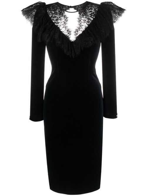 Lace-detailing long-sleeve dress - Black