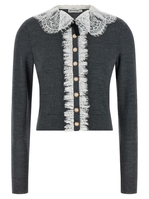 Lace Collar Wool Cardigan — Gray