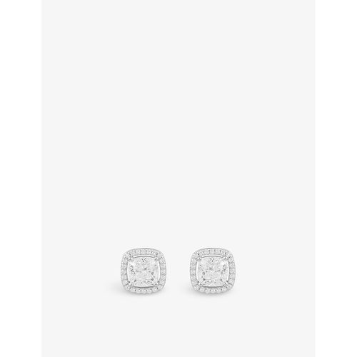 Womens Silver Lumiere Square Sterling-silver and Pavé Zirconia Stud Earrings 