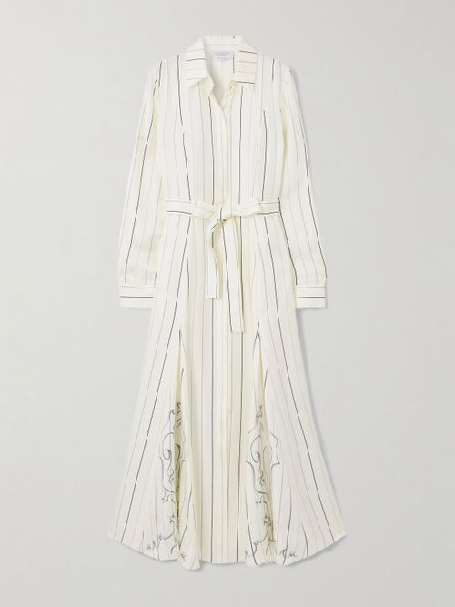 Galway Belted Striped Silk-twill Midi Shirt Dress - Ivory