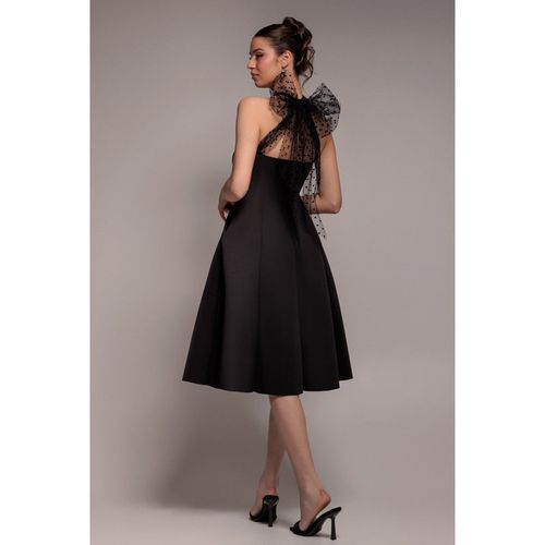 Goddiva Scuba & Polka Mesh Bella Bow Multiway A-Line Midi Dress - Black
