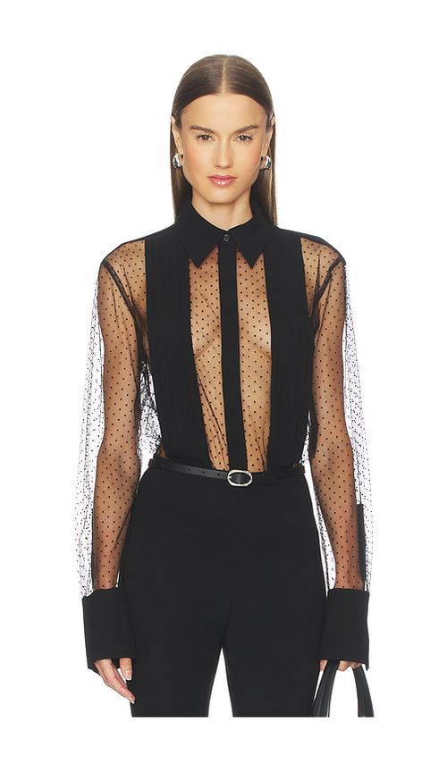 SANS FAFF Meghan Panelled Polka Silk Blouse in Black. XS. Also in L