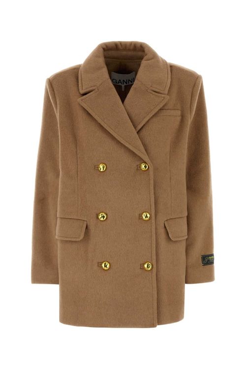 Double-Breasted Wool Blend Coat — Beige