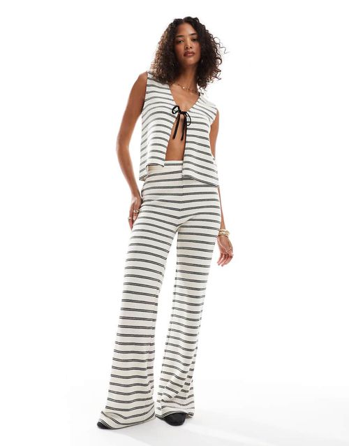 Pieces wide leg crochet trouser co-ord in mono stripe-Multi