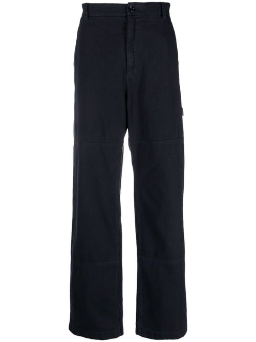 Logo-plaque cotton straight trousers - Blue