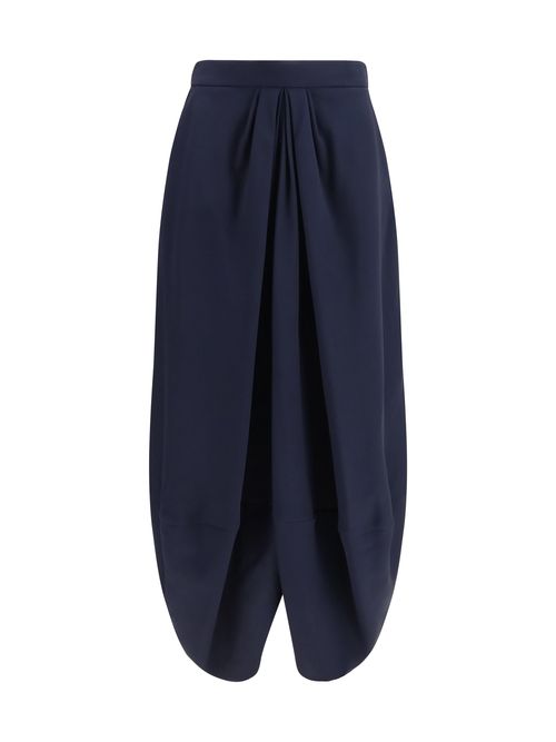 Pleated Silk Skirt — Navy