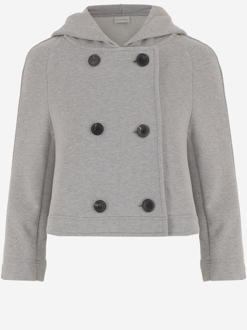 Double-Breasted Cotton Hooded Jacket — Gray