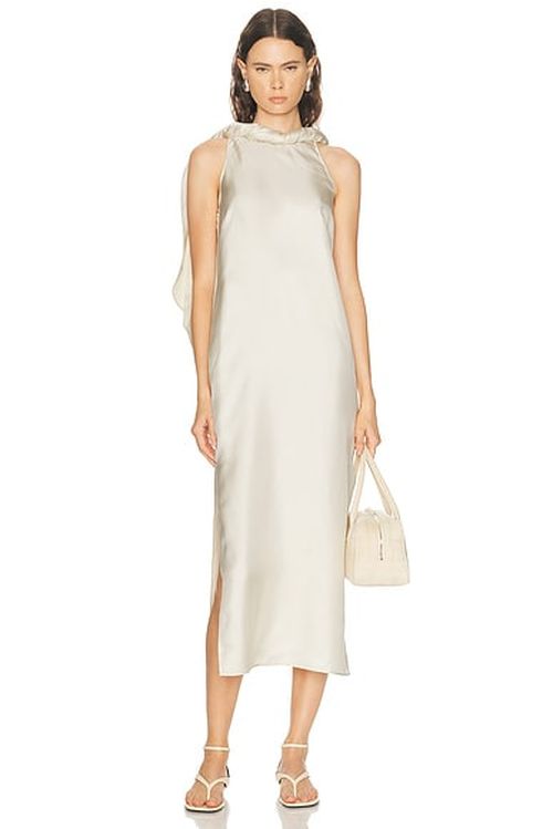 Loulou de Saison Susan Twisted Collar Dress in Ivory - Ivory. L also in M