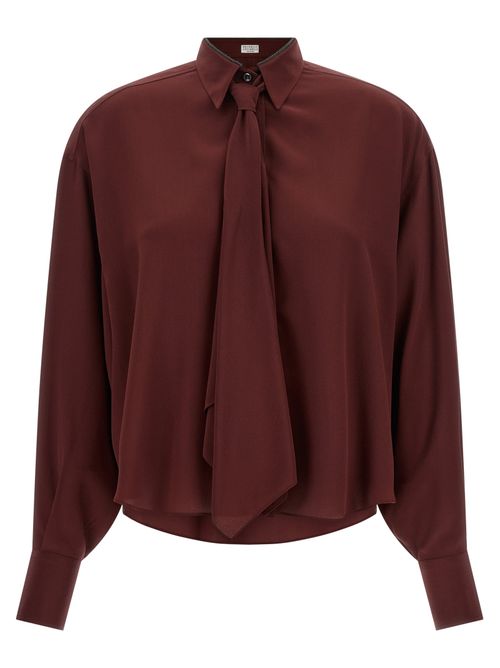Silk Blouse with Removable Tie Blouse — Bordeaux