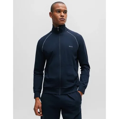 Men's BOSS Orange Mix & Match Mens Stretch Cotton Zip-Up Jacket with Logo Detail NOS - Navy - Size: L
