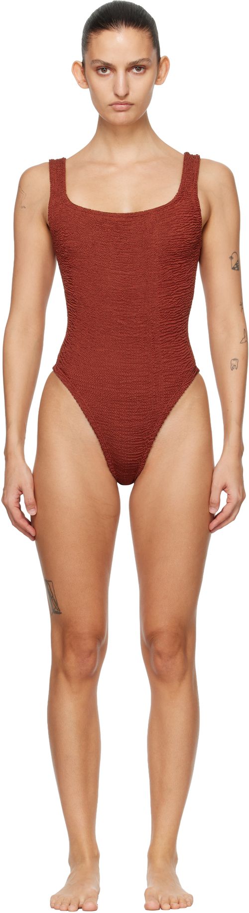 Burgundy Square Neck Swimsuit