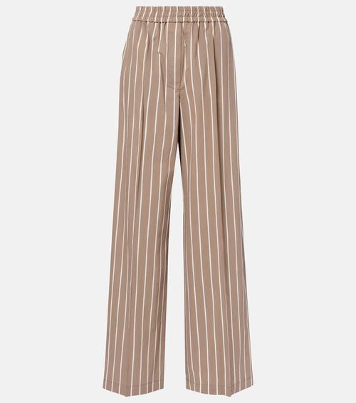 Striped cotton-leg wide-leg pants