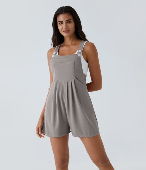 Pockets Waffle Casual Overalls  - Mink Ash