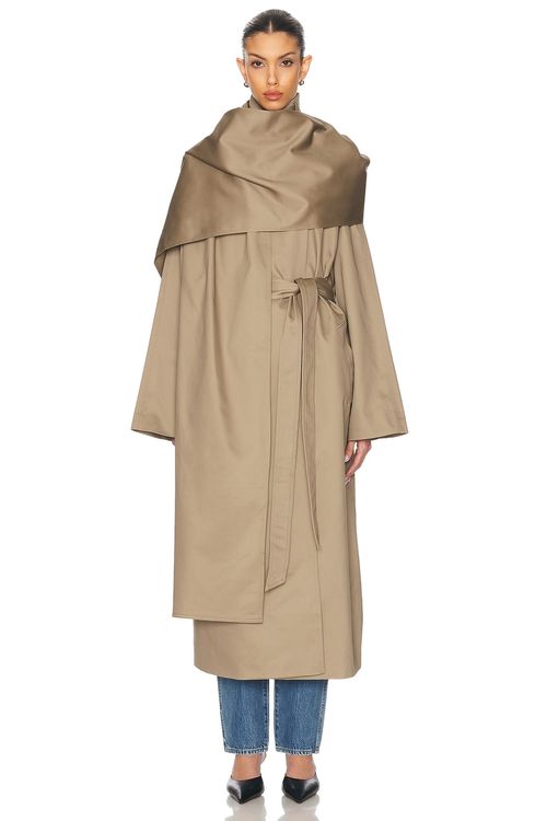 EAVES Yuna Trench Coat in Khaki Greige - Beige. XS also in XXS, S, M