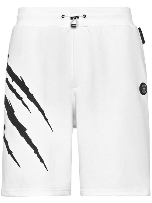 Scratch-print track shorts - White