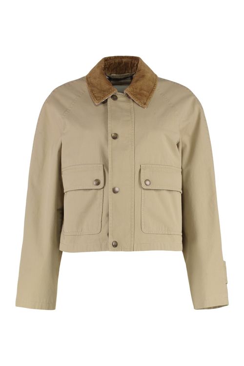 Beige Solid Shirt Collar Jacket