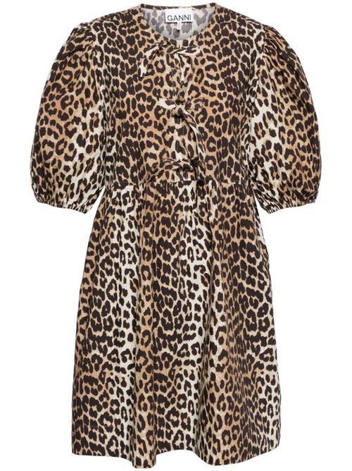 Leopard printed cotton mini dress - Brown