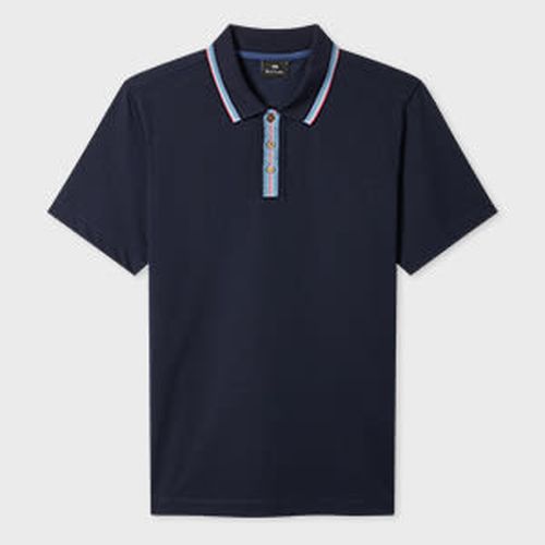 Navy Plated Jersey Polo Shirt With Contrast Tipping Blue