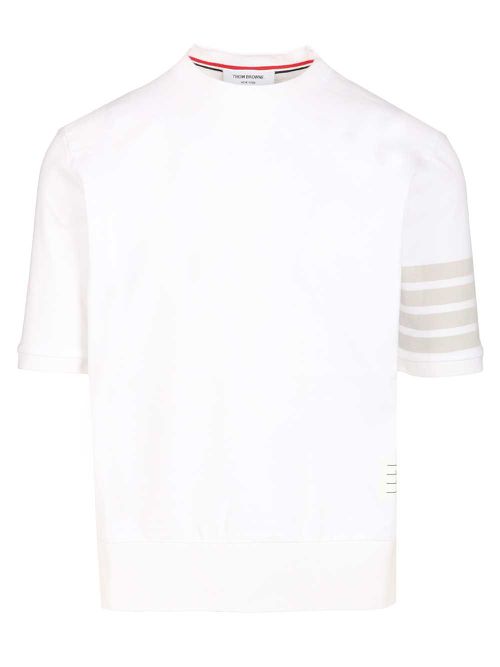 Garment Dyed Short Sleeve Rib Cuff Tee In Med Weight Jersey W/ Overdyed 4 Bar T-Shirt White